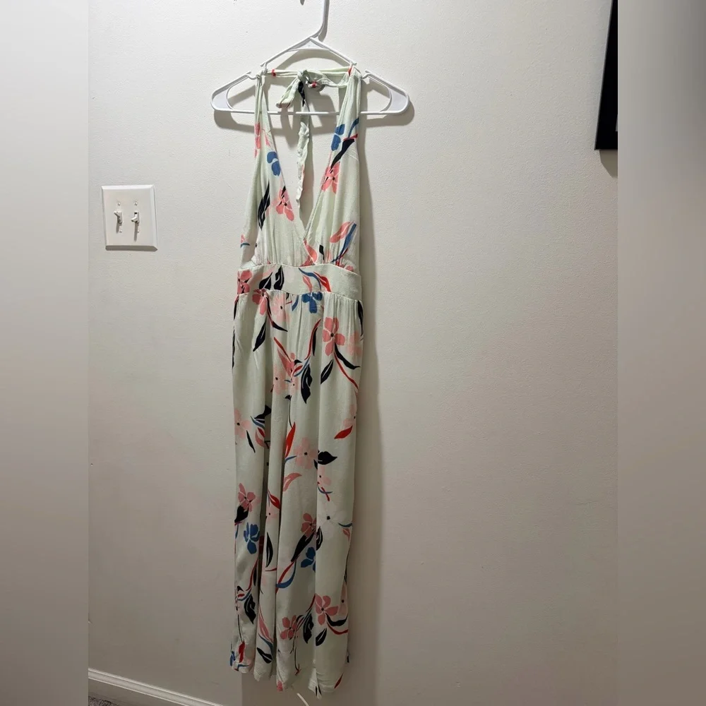 Floral Halter Maxi Dress in Mint with Pink & Blue Accents - Picture 5 of 7